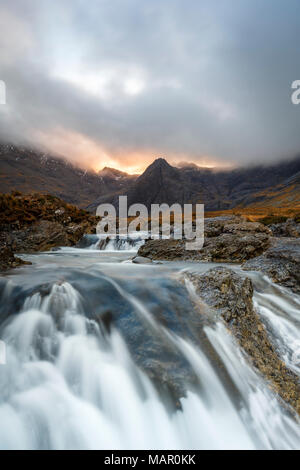 Majestic Black Cuillin mountain range under a clear blue sky on the ...