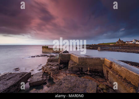 The Blocks (the ZigZag), breakwater at dawn at the harbour of St. Monans in Fife, East Neuk, Scotland, United Kingdom, Europe Stock Photo