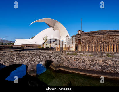 Castle of San Juan Bautista and Auditorium Adan Martin, Santa Cruz de Tenerife, Tenerife Island, Canary Islands, Spain, Europe Stock Photo