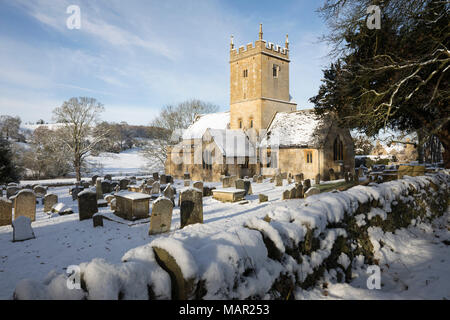 St. Eadburgha's Church in snow, Broadway, The Cotswolds, Worcestershire, England, United Kingdom, Europe Stock Photo