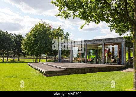 Thames Barrier Park cafe, London, UK Stock Photo