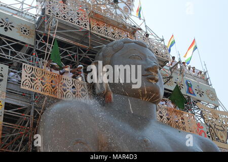 Mahamastakabhisheka festival - The anointment of the Bahubali Gommateshwara Statue located at Shravanabelagola in Karnataka, India. It is an important Stock Photo