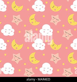 Cute Clouds, Star and Moons  Seamless Pattern Background Vector Illustration Stock Vector