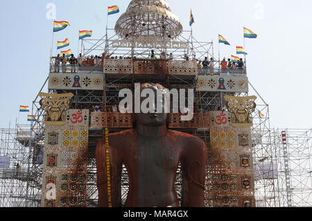 Mahamastakabhisheka festival - The anointment of the Bahubali Gommateshwara Statue located at Shravanabelagola in Karnataka, India. It is an important Stock Photo