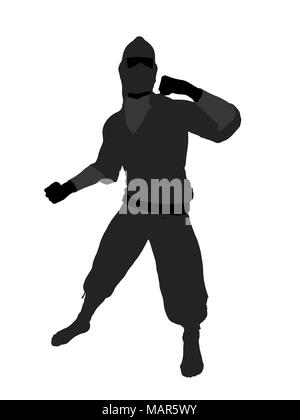 Male ninja silhouette illustration on a white background Stock Photo