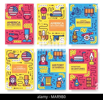 President Abraham Lincoln day with historical XIX century elements flat icon set. Vector people and traditional of USA object illustrations cover concept design. National culture traditions Stock Vector