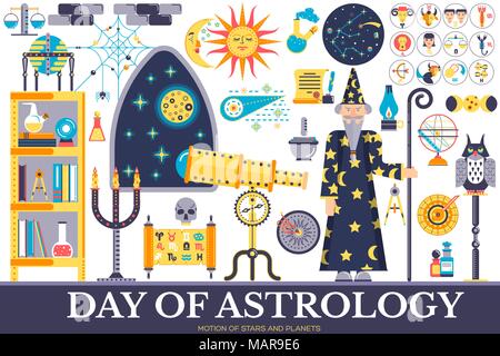 Astrology house icons design illustration set. Flat horoscope items concept. Vector illustration layout background  Stock Vector