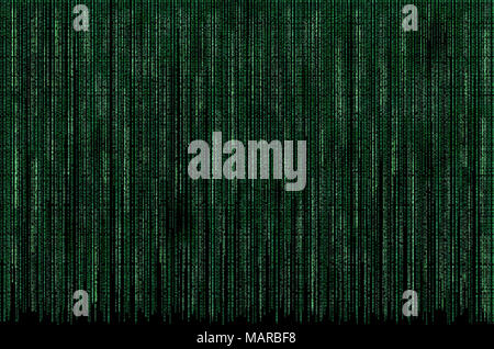 Matrix binary green symbols code, cyber attack concept. Stock Photo