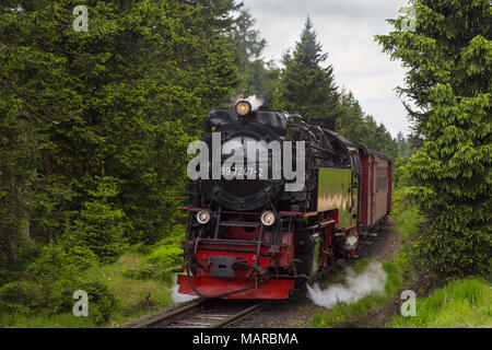 Brocken Railway on its way to the summit of the peak Brocken. Saxony-Anhalt, Harz, Germany Stock Photo