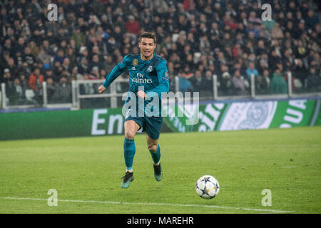 T Urin, Italy. 03rd Apr, 2018. Cristiano Ronaldo during the Champions League match Juventus FC vs Real Madrid. Real Madrid won 0-3 at Allianz Stadium in Turin, Italy 3rd April 2018 Credit: Alberto Gandolfo/Pacific Press/Alamy Live News Stock Photo
