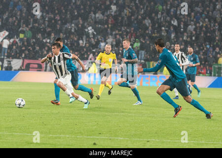 Turin, Italy. 03rd Apr, 2018. Paulo Dybala during the Champions League match Juventus FC vs Real Madrid. Real Madrid won 0-3 at Allianz Stadium, in Turin, Italy 3rd 2018 Credit: Alberto Gandolfo/Pacific Press/Alamy Live News Stock Photo