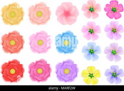Colored flowers of three kinds on a white background. Objects for vector illustration Stock Vector