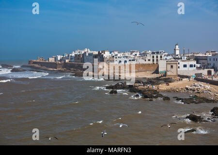 Essaouira aerial panoramic cityscape view of old city at the coast of Atlantic ocean in Morocco Stock Photo