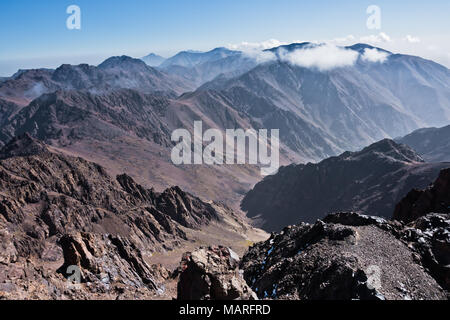 Toubkal and other highest mountain peaks of High Atlas mountains in Toubkal national park, Morocco Stock Photo