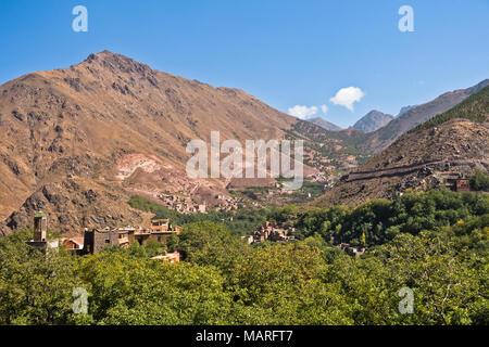 Toubkal national park trek through values and peaks of High Atlas mountains, near Imlil in Morocco Stock Photo