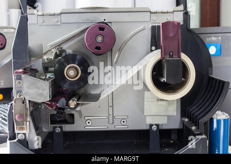 The inside sticker barcode printer machine Stock Photo