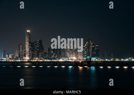 downtown skyline at night - skyscraper cityscape, Panama City -