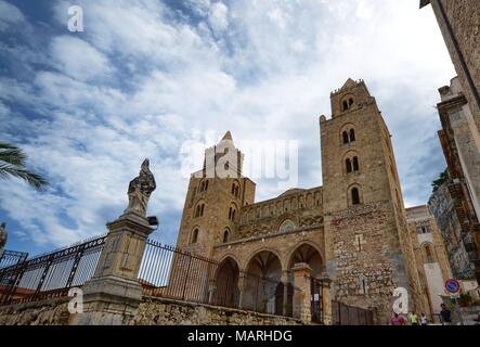 Cefalù, Italy, Sicily August 16 2015. Cathedral of Cefalù, or Basilica Cathedral of the Transfiguration. Inside the splendid decoration with mosaics . Stock Photo