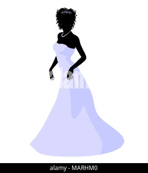 African ameircan woman in a wedding dress silhouette illustration on a white background Stock Photo