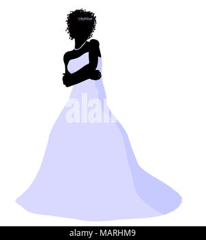 African ameircan woman in a wedding dress silhouette illustration on a white background Stock Photo