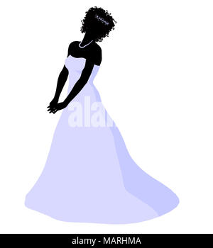 African ameircan woman in a wedding dress silhouette illustration on a white background Stock Photo