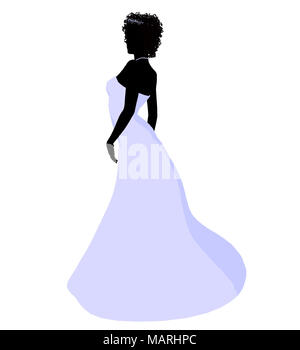 African ameircan woman in a wedding dress silhouette illustration on a white background Stock Photo