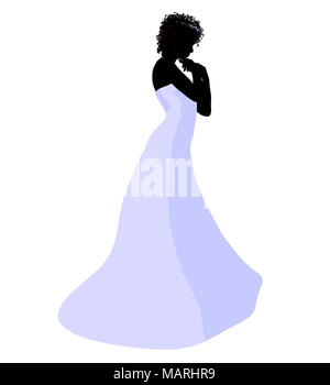 African ameircan woman in a wedding dress silhouette illustration on a white background Stock Photo