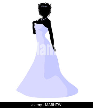 African ameircan woman in a wedding dress silhouette illustration on a white background Stock Photo