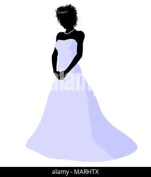 African ameircan woman in a wedding dress silhouette illustration on a white background Stock Photo