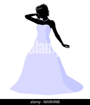 African ameircan woman in a wedding dress silhouette illustration on a white background Stock Photo