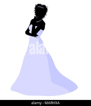 African ameircan woman in a wedding dress silhouette illustration on a white background Stock Photo