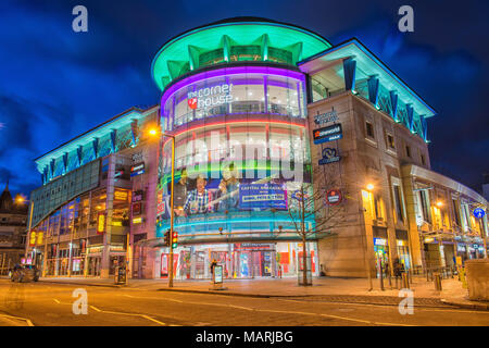 Nottingham, England - April 04, 2018: The Cornerhouse has a great variety of popular drinking and dining options, based in the heart of Nottingham Stock Photo