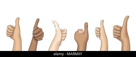 Many hands of people holding thumps up. Stock Vector