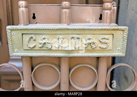 'Cartas' is written on the solid steel private mailbox attached to at gate in Mexico City, Mexico. Stock Photo
