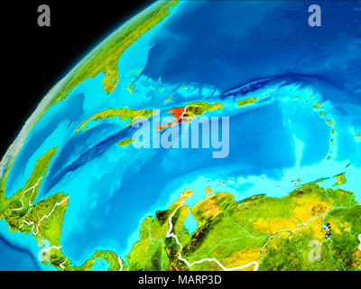 Orbit view of Haiti highlighted in red on planet Earth with highly ...
