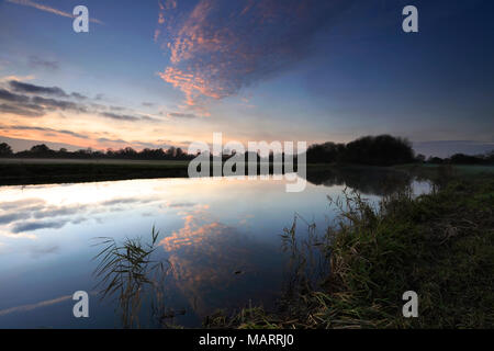 Autumn sunset, river Nene valley, Castor village, Peterborough, Cambridgeshire; England; Britain; UK Stock Photo