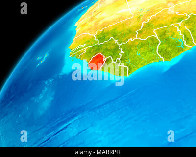 Orbit view of Sierra Leone highlighted in red on planet Earth with ...