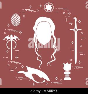 Symbols and heroes of the popular fantasy television series. Art and cinema theme. Stock Vector