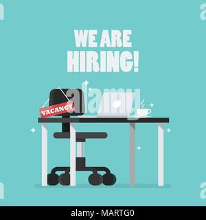 Office workplace with vacancy sign. Vector illustration Stock Vector
