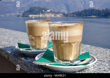 Original italian Latte Macchiato, served on Lake Como, Italy, Europe Stock Photo