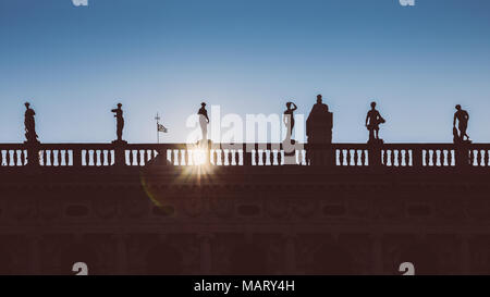 Silhouette facade of spires at the National Library Biblioteca Nazionale Marciana in St Mark's Square, Venice, Italy Stock Photo