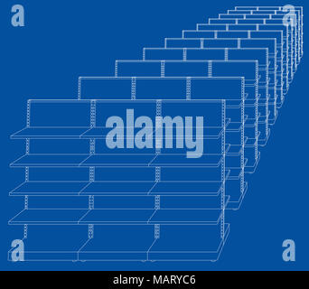 Racks with shelves sketch. 3d illustration Stock Photo