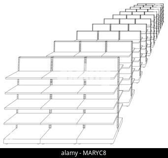 Racks with shelves sketch. 3d illustration Stock Photo