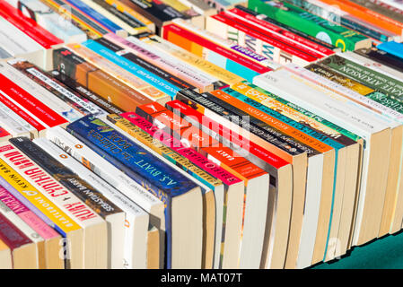 Paperback books for sale on market stall, UK Stock Photo