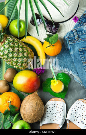 Composition With Fresh Pineapple Juice And Coconut On Table Stock Photo 