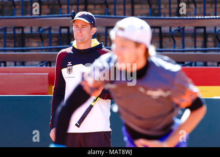 Valencia, Spain. 4th April, 2018. Germany's team captain Michael Kohlmann during the Davis Cup Quarterfinal match between Spain and Germany at the Plaza de Torros. Credit: Frank Molter/Alamy Live News Stock Photo