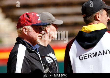 Valencia, Spain. 4th April, 2018. Germany's Head of men's tennis, Boris Becker, during the Davis Cup Quarterfinal match between Spain and Germany at the Plaza de Torros. Credit: Frank Molter/Alamy Live News Stock Photo