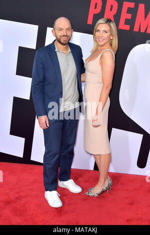 Paul Scheer and June Diane Raphael attending the 'Blockers' premiere at Regency Village Theater on April 3, 2018 in Los Angeles, California. Stock Photo