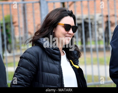 04 April 2018, Germany, Neumuenster: Marcela Topor, wife of former Catalan Regional President Carles Puigdemont, visits her husband at the correctional facility where he has been detained since late March. Photo: Carsten Rehder/dpa Stock Photo