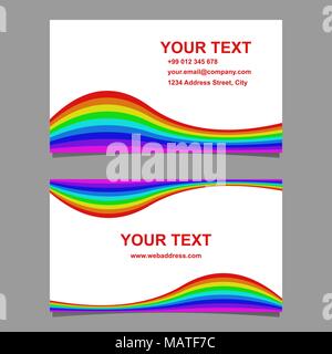 Wavy rainbow colored business card set Stock Vector